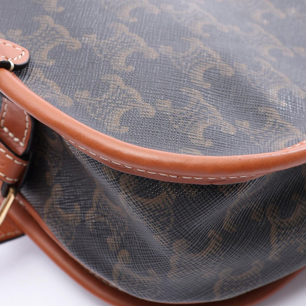Celine Shoulder Bag Folco Medium Triomphe Dark Brown Leather — view 6