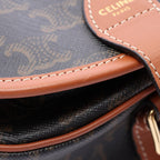 Celine Shoulder Bag Folco Medium Triomphe Dark Brown Leather — view 5