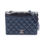 Chanel Shoulder Bag Quilted Navy Black Leather Chain