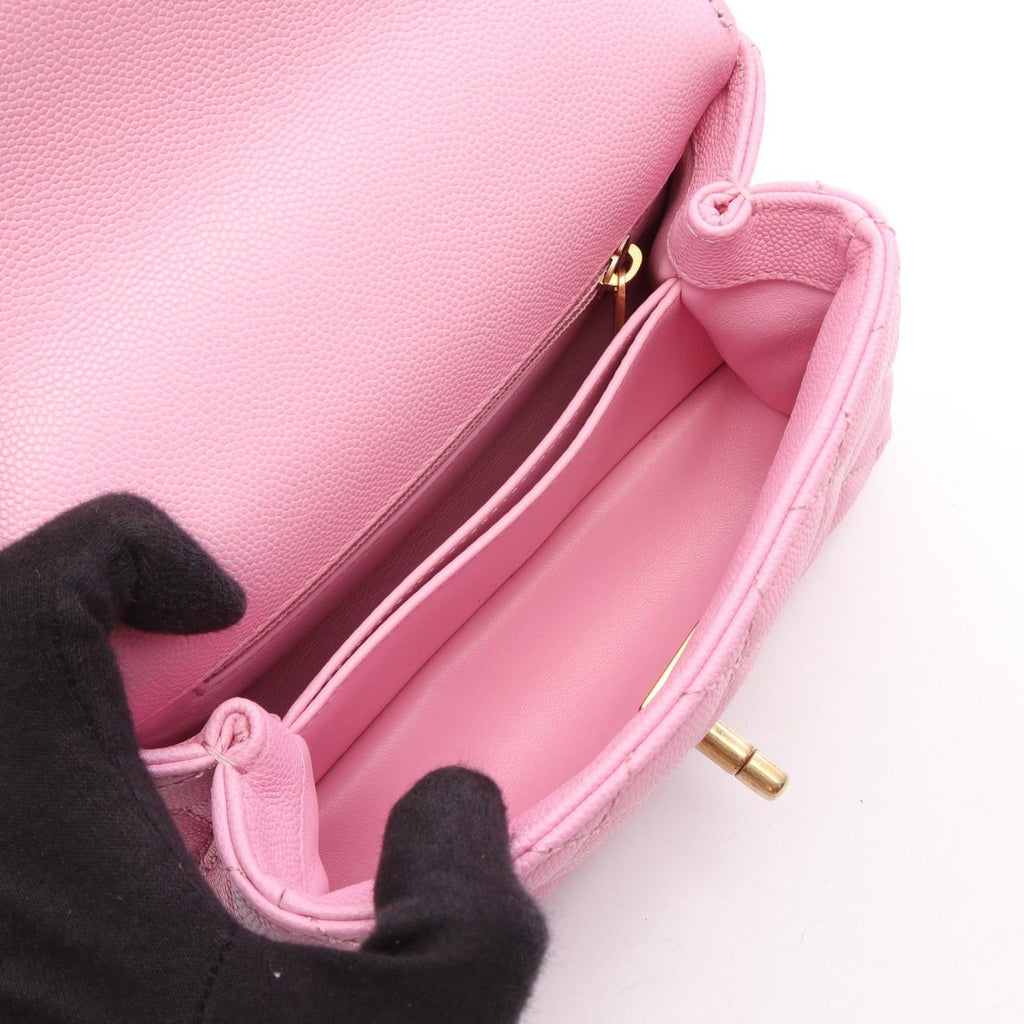 Chanel Handbag Coco Handle XXS Top 2-Way Pink Caviar Leather Quilted Chain — view 3