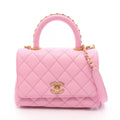 Chanel Handbag Coco Handle XXS Top 2-Way Pink Caviar Leather Quilted Chain