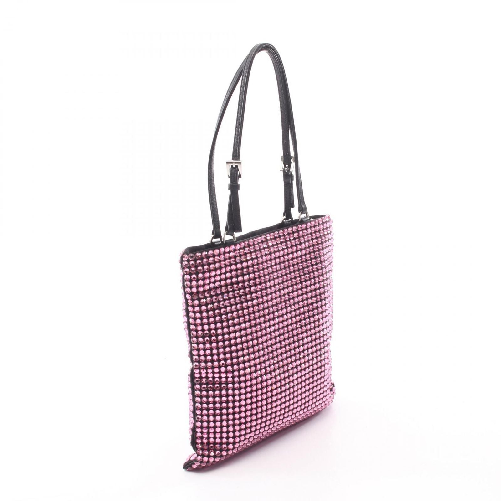 Prada Handbag Triangle Logo Crystal 2-Way Pink Fabric Leather — view 2