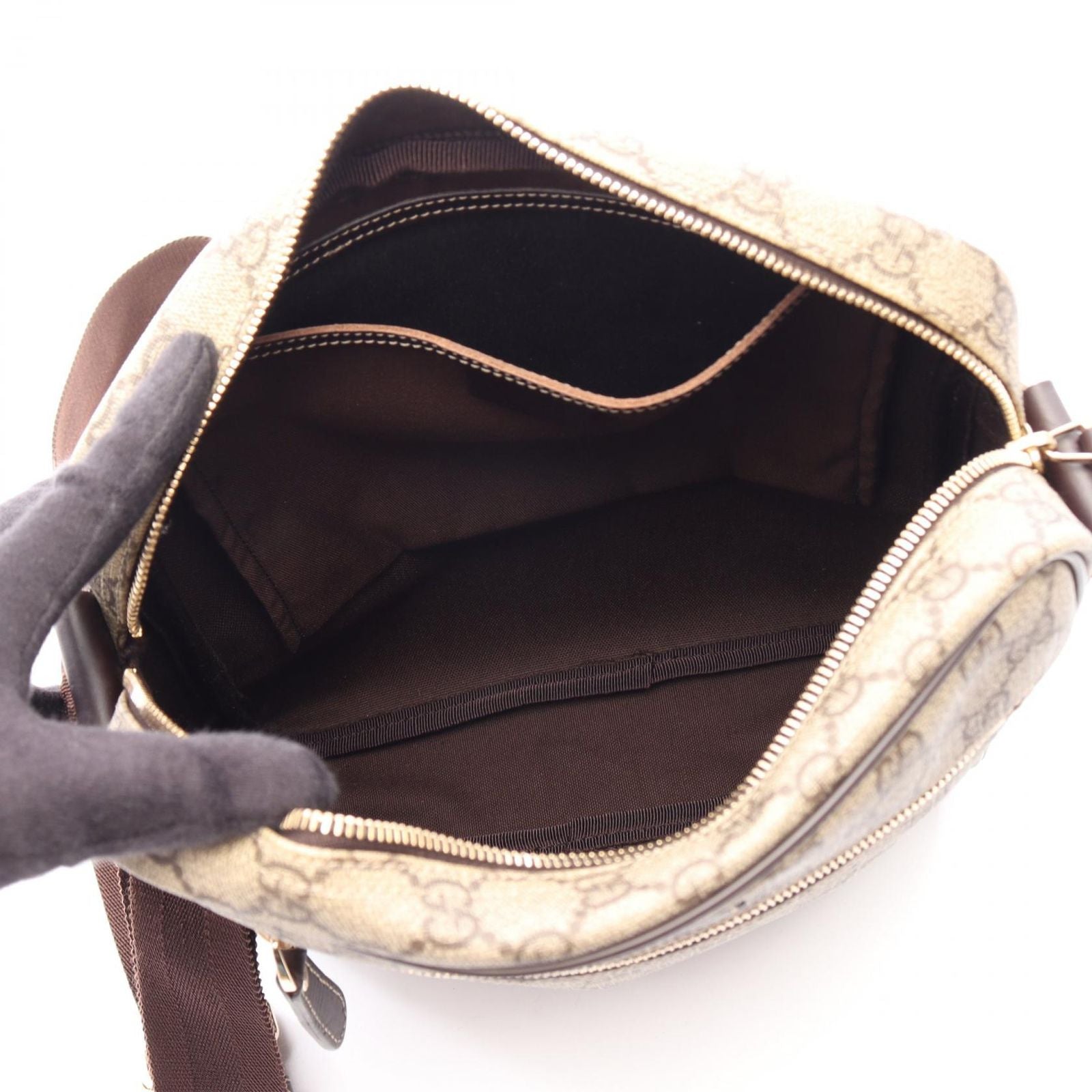 Gucci Shoulder Bag GG Supreme Beige Dark Brown Leather — view 3