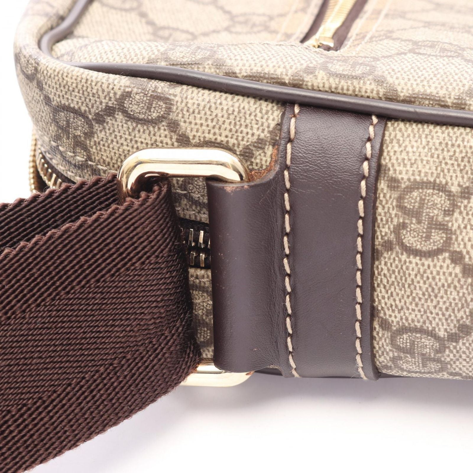 Gucci Shoulder Bag GG Supreme Beige Dark Brown Leather — view 7