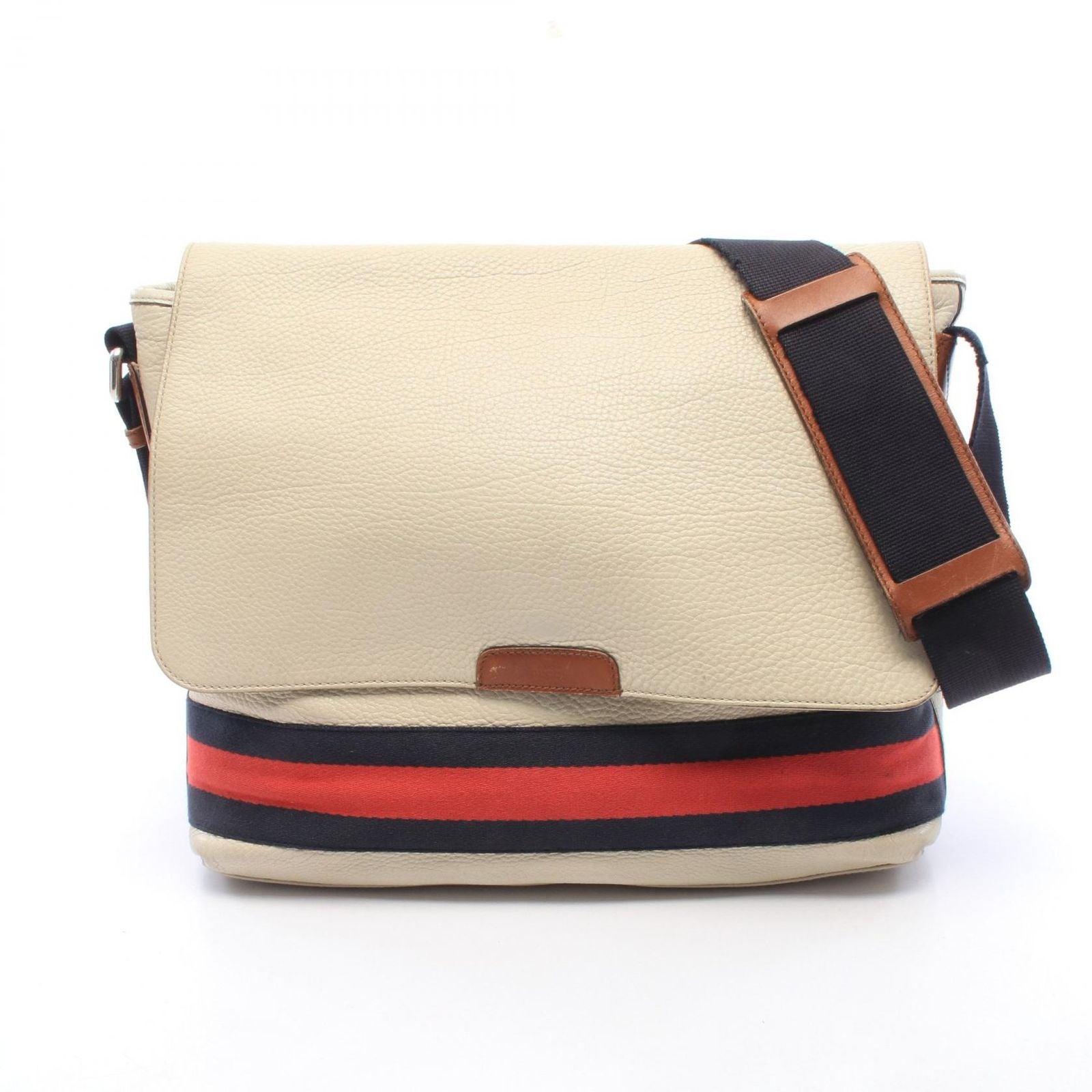 Gucci Shoulder Bag Sherry Line Navy Red Ivory Leather