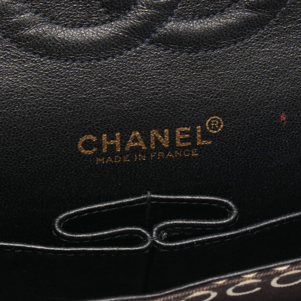 Chanel Shoulder Bag Quilted Double Flap Black Canvas Leather Coco Print Chain — view 4