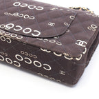 Chanel Shoulder Bag Quilted Double Flap Black Canvas Leather Coco Print Chain — view 7