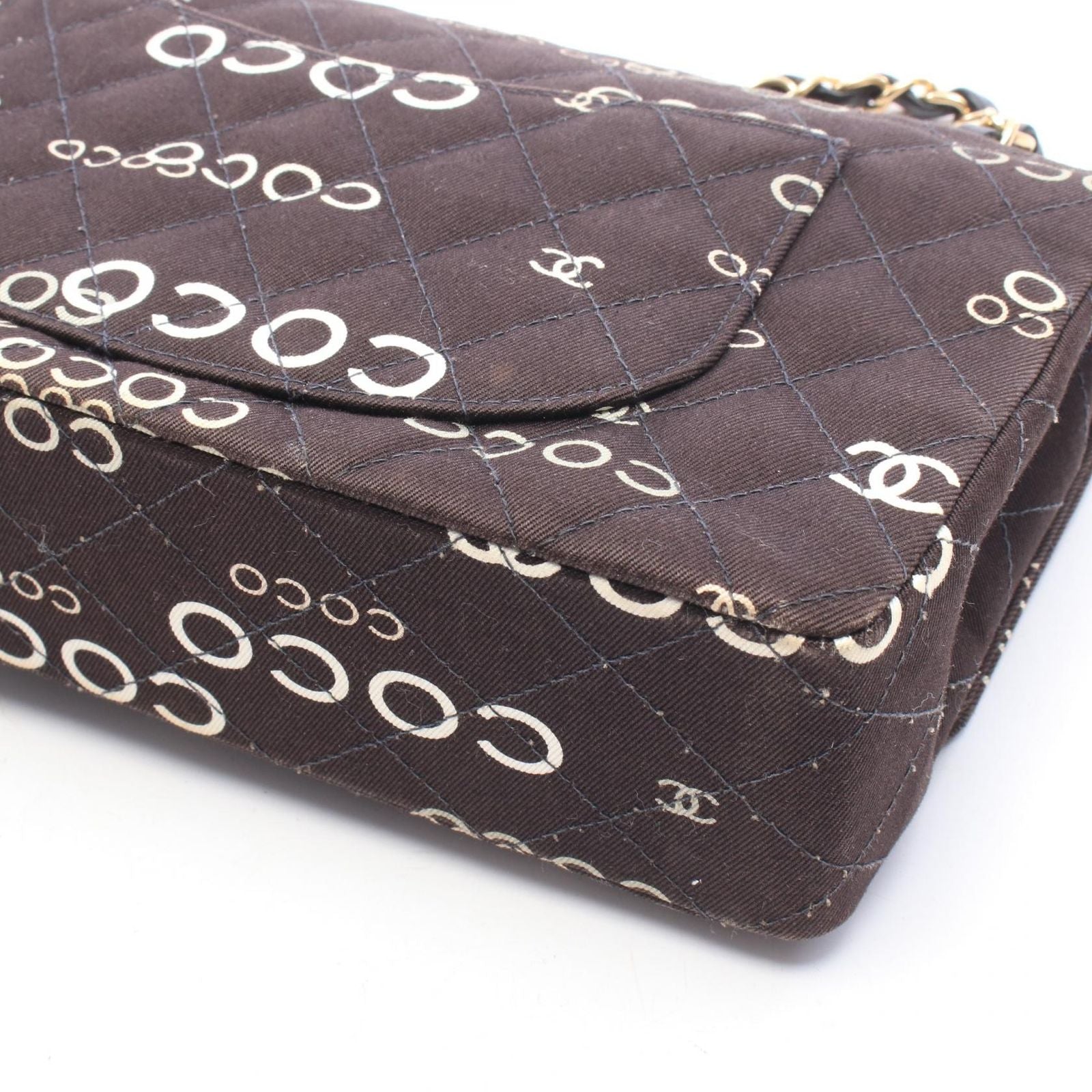 Chanel Shoulder Bag Quilted Double Flap Black Canvas Leather Coco Print Chain — view 7