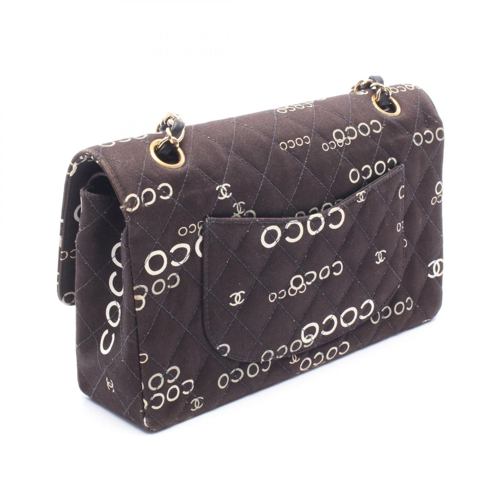Chanel Shoulder Bag Quilted Double Flap Black Canvas Leather Coco Print Chain — view 2