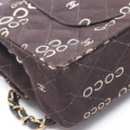 Chanel Shoulder Bag Quilted Double Flap Black Canvas Leather Coco Print Chain — view 8
