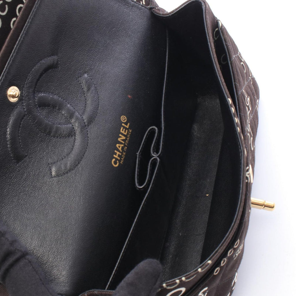 Chanel Shoulder Bag Quilted Double Flap Black Canvas Leather Coco Print Chain — view 3