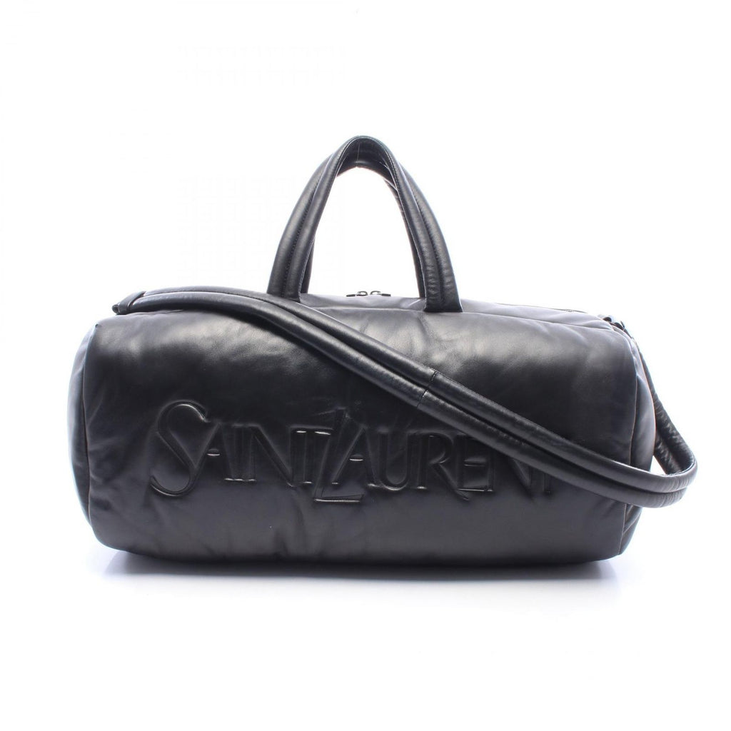 Saint Laurent Paris Boston Bag Wide Logo Puffer Black Leather