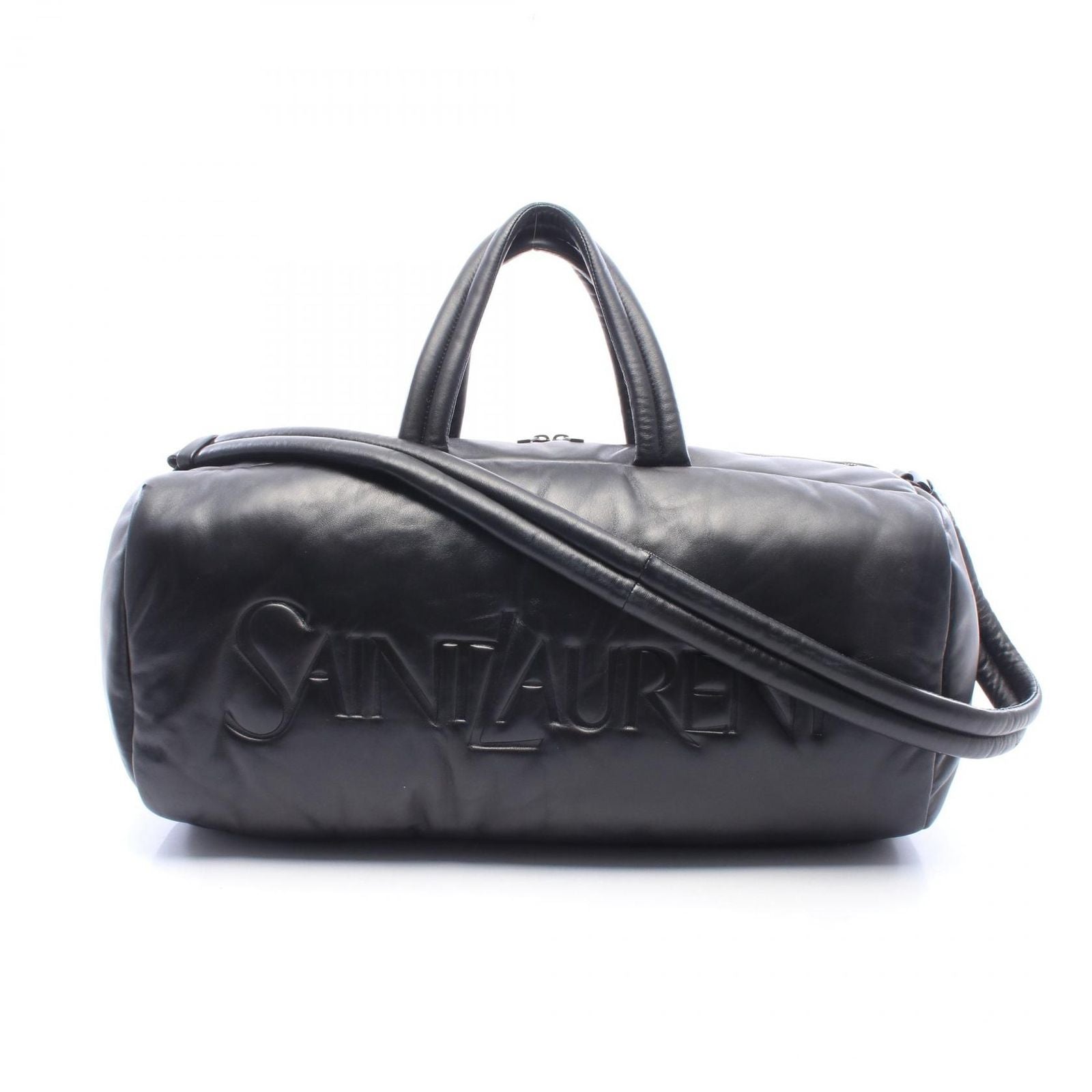 Saint Laurent Paris Boston Bag Wide Logo Puffer Black Leather