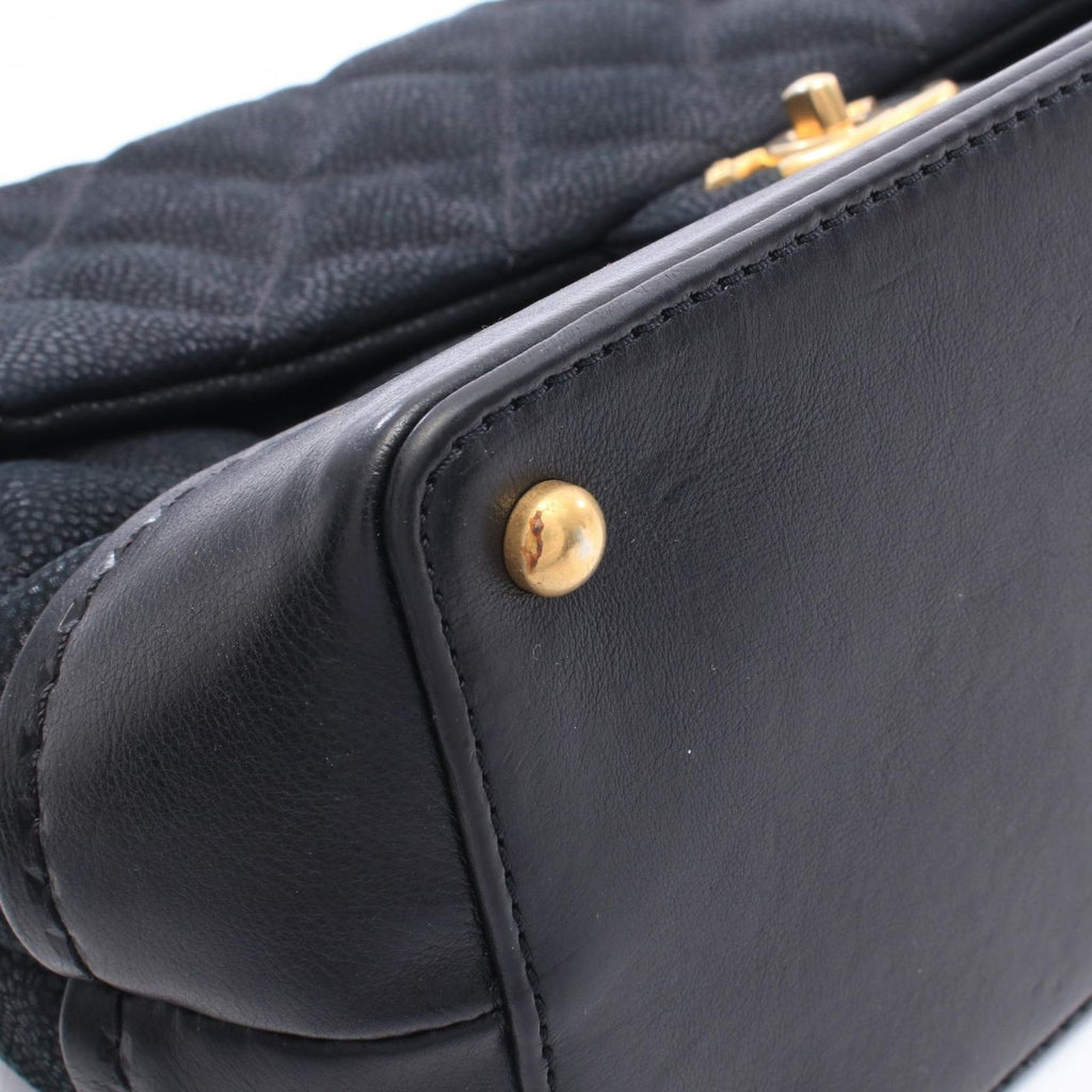 Chanel Shoulder Bag Quilted Top Handle Flap Black Leather — view 8
