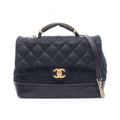 Chanel Shoulder Bag Quilted Top Handle Flap Black Leather