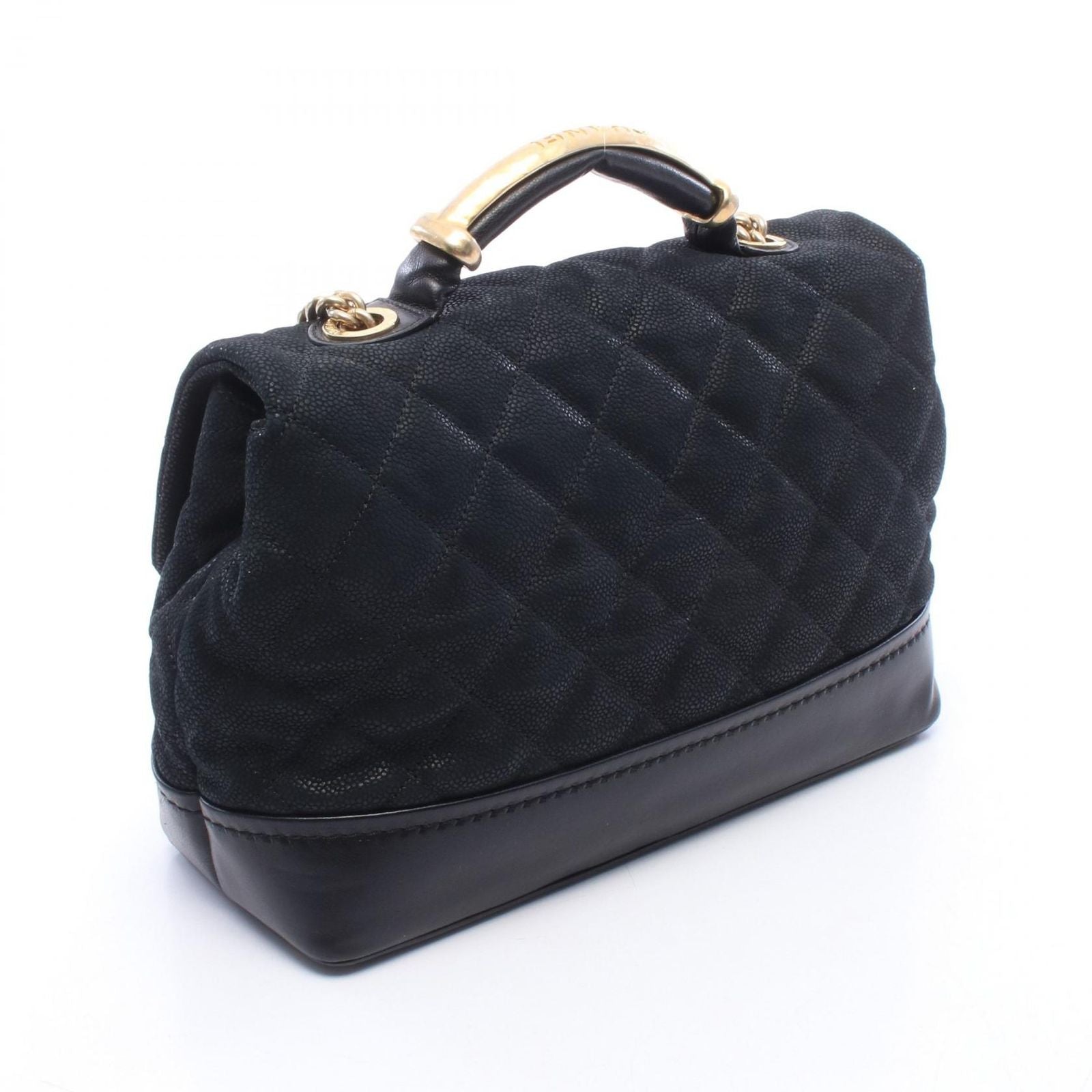 Chanel Shoulder Bag Quilted Top Handle Flap Black Leather — view 2