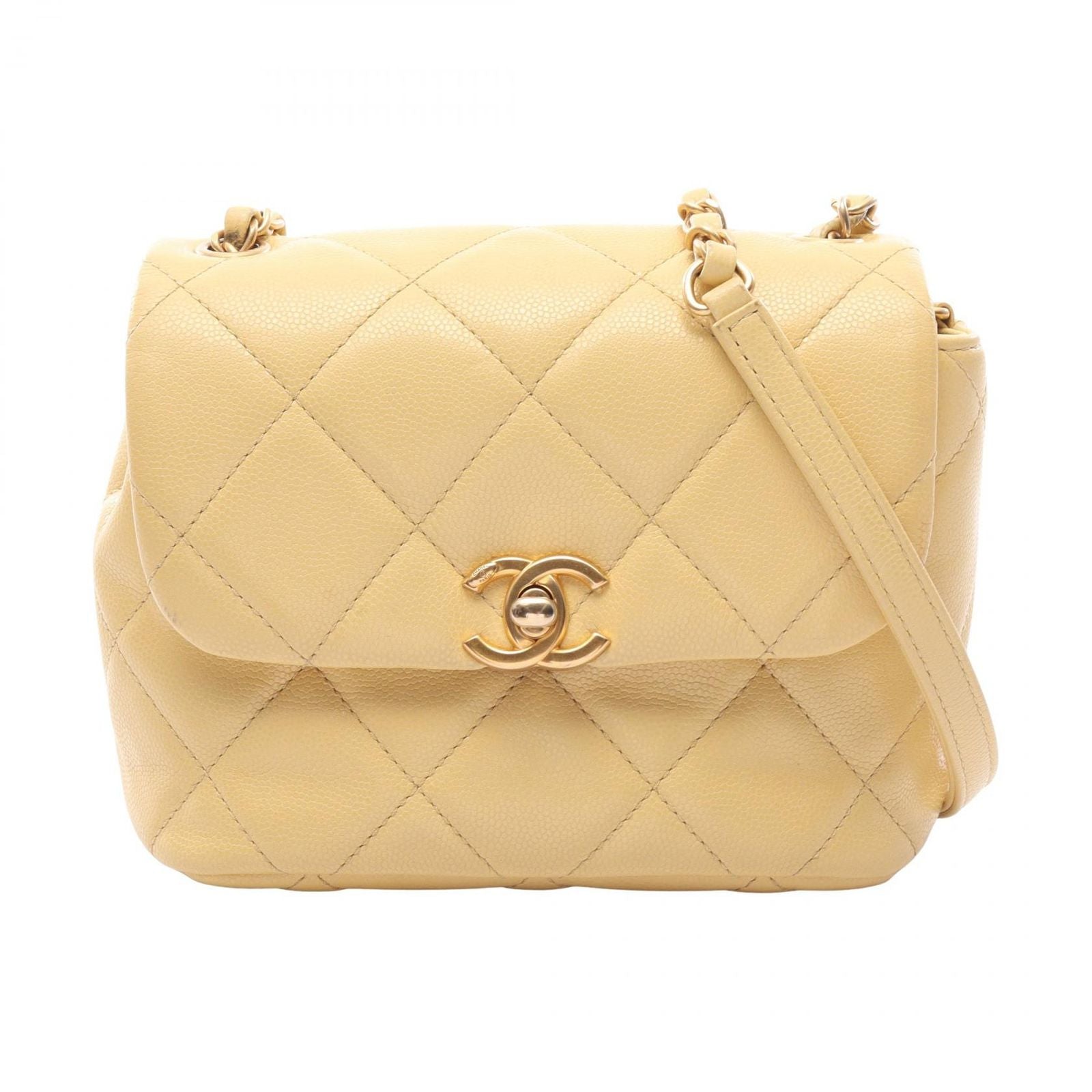 Chanel Shoulder Bag Quilted Mini Pastel Yellow Leather Small Flap Chain