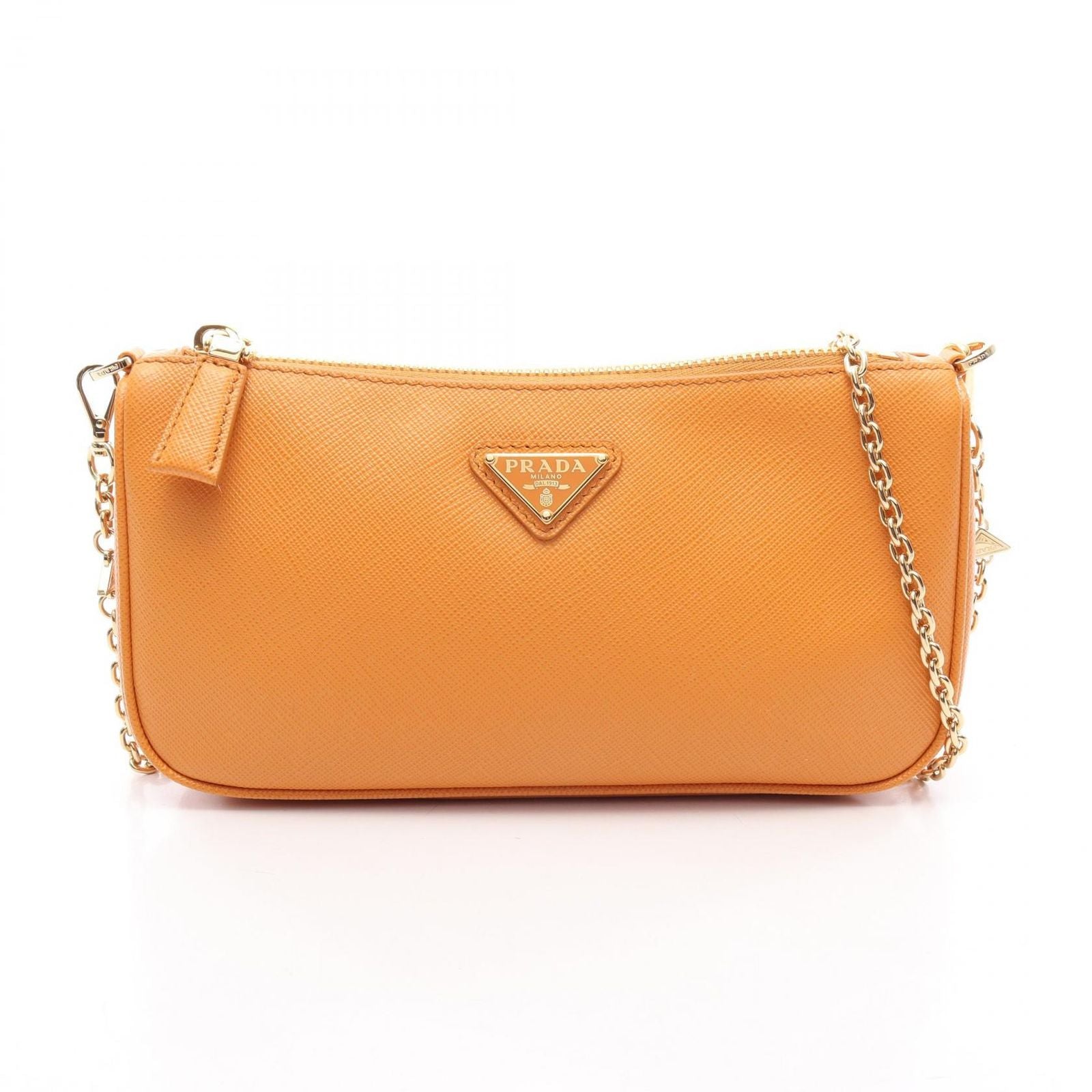Prada Shoulder Bag Orange Saffiano Leather Triangle Logo