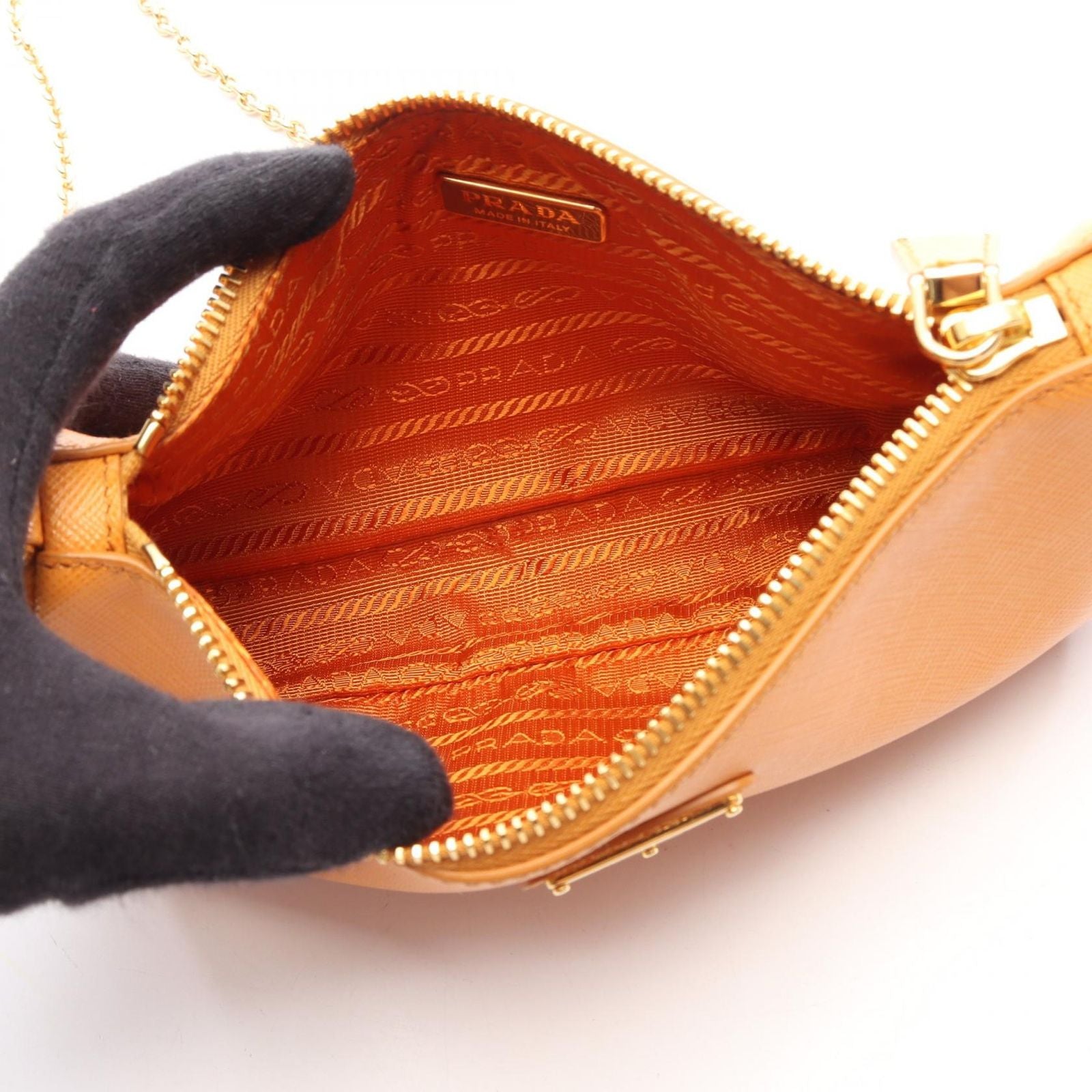 Prada Shoulder Bag Orange Saffiano Leather Triangle Logo — view 3