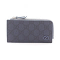 Gucci Coin Purse GG Supreme Zip Card Case Navy Leather Dusty Blue Trim