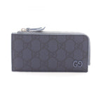 Gucci Coin Purse GG Supreme Zip Card Case Navy Leather Dusty Blue Trim