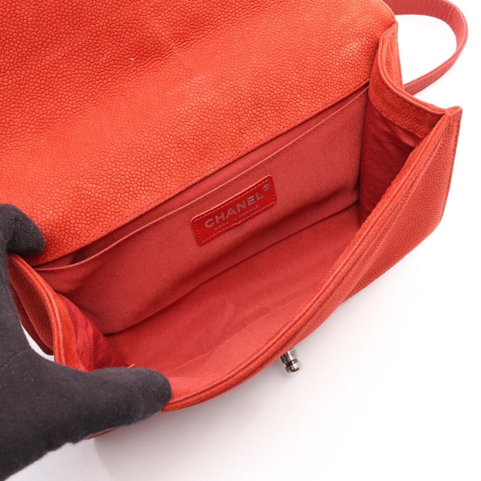 Chanel Shoulder Bag Boy Orange Caviar Leather Chain — view 3