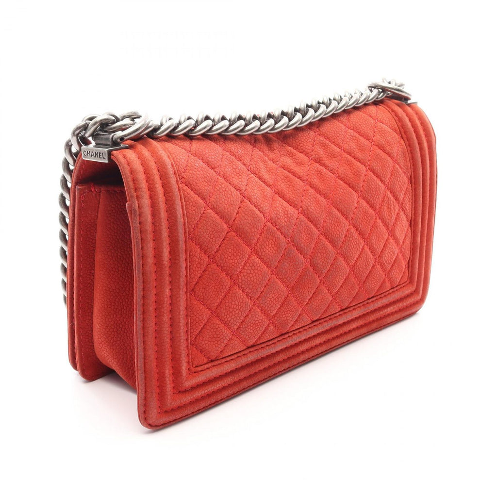 Chanel Shoulder Bag Boy Orange Caviar Leather Chain — view 2