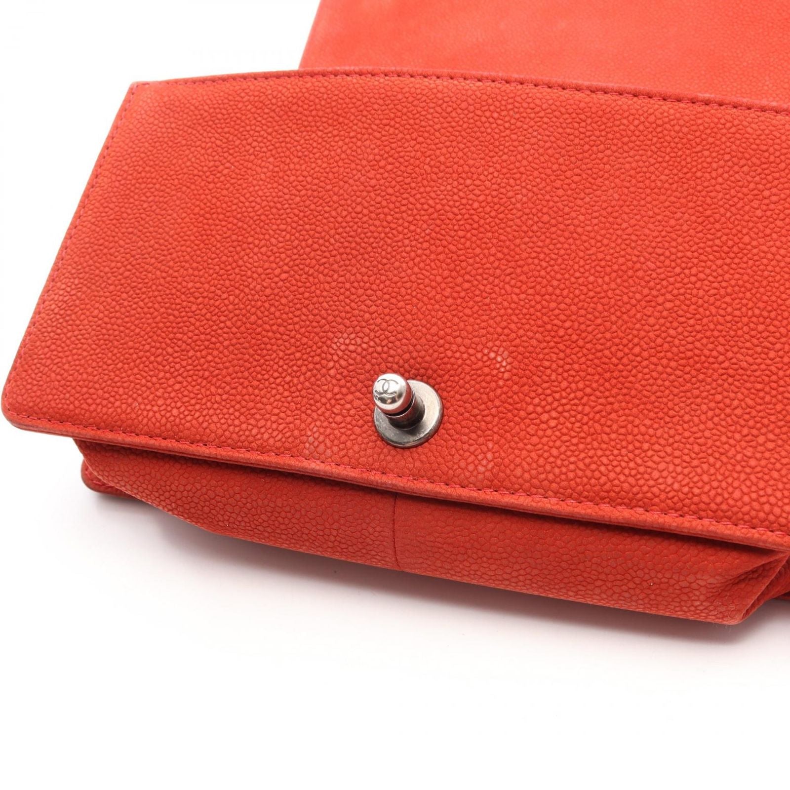Chanel Shoulder Bag Boy Orange Caviar Leather Chain — view 7