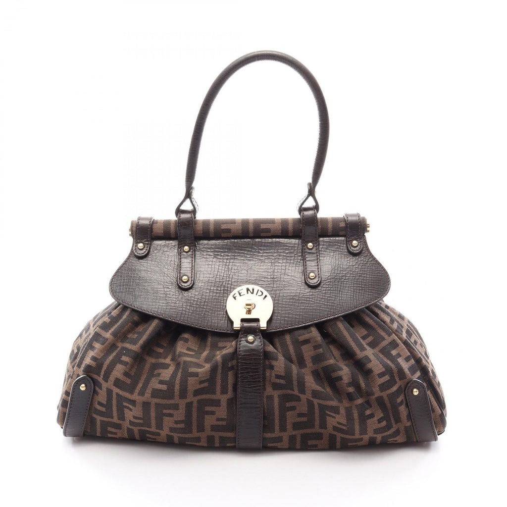 Fendi Handbag Zucca Bolsa Magic Brown Dark Canvas Leather