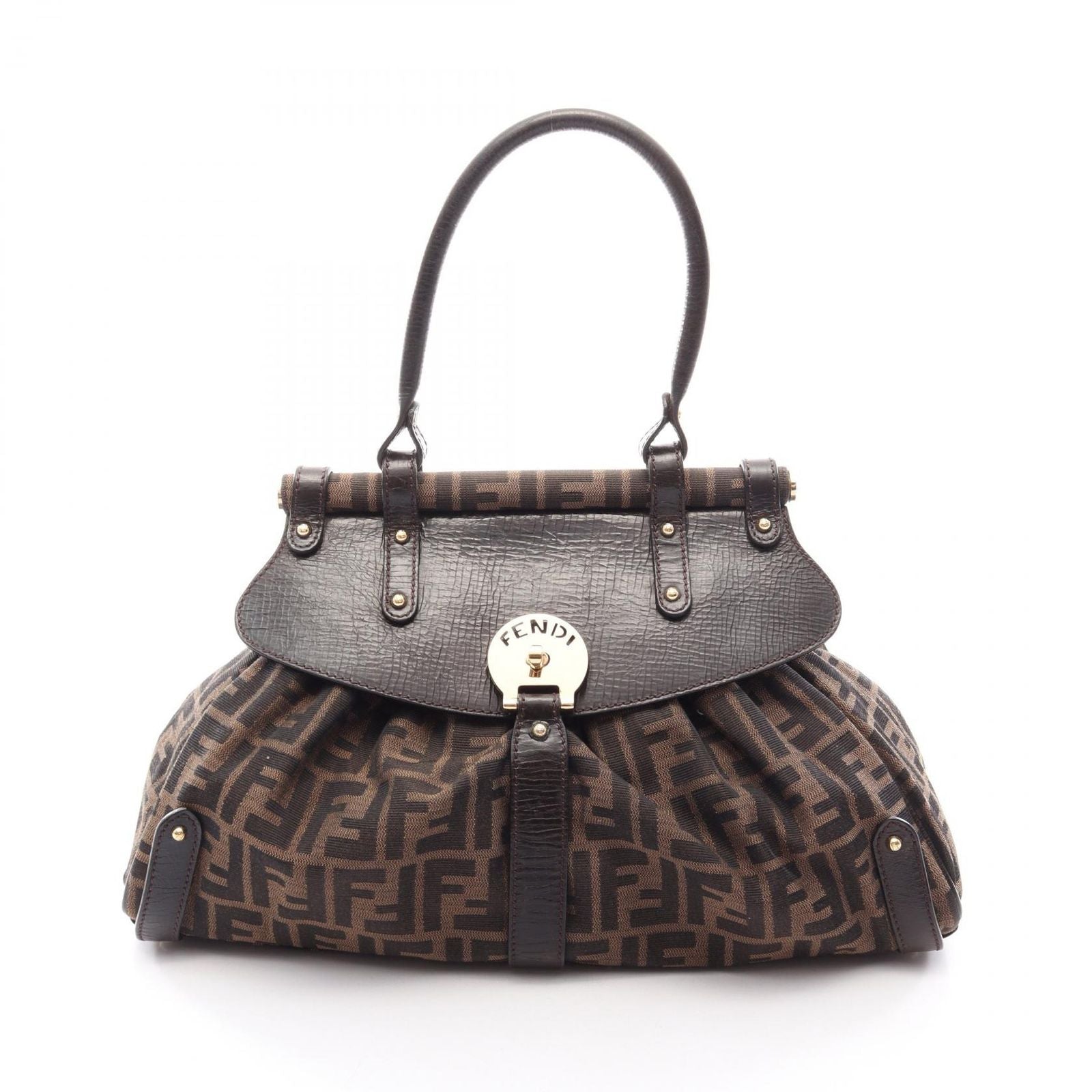 Fendi Handbag Zucca Bolsa Magic Brown Dark Canvas Leather