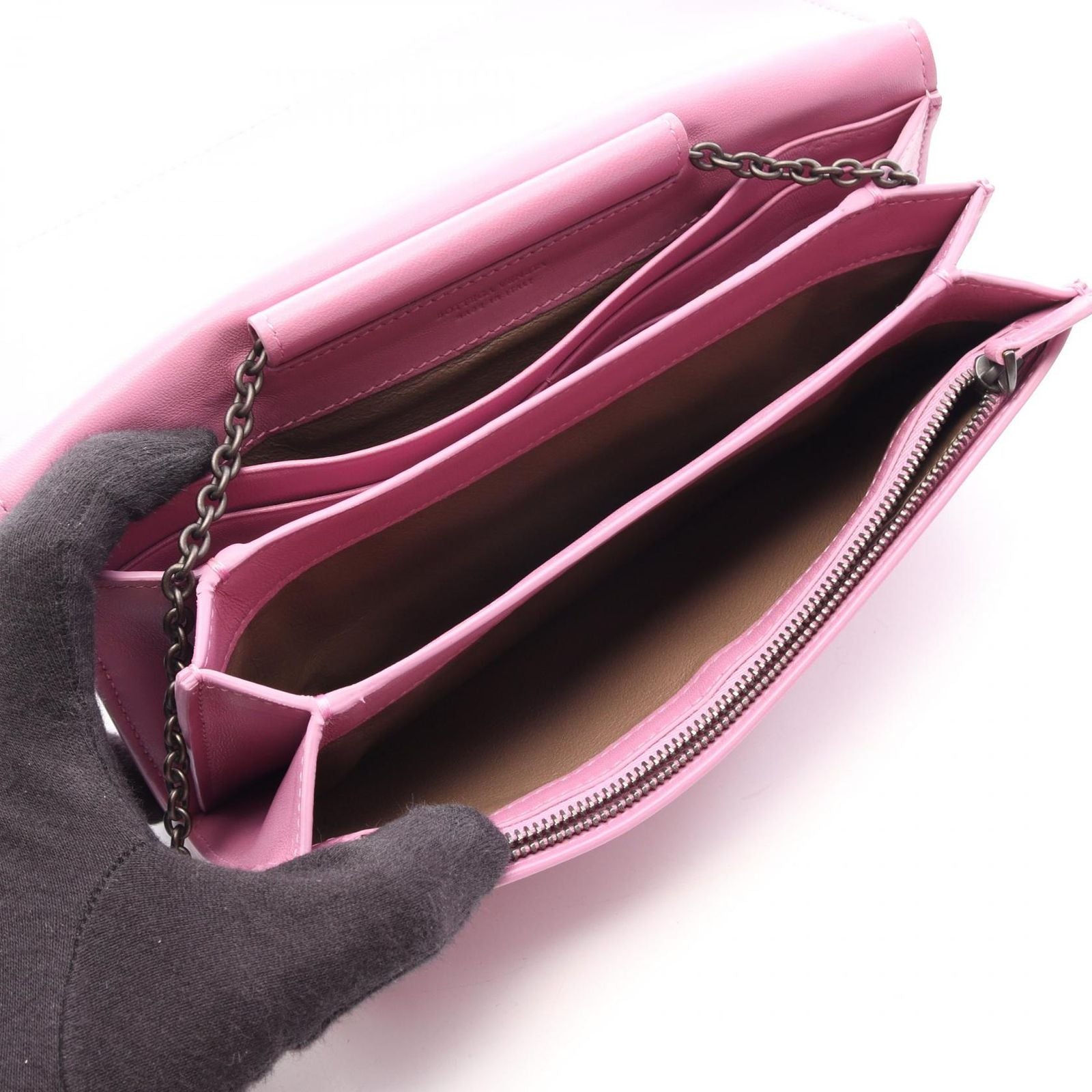 Bottega Veneta Shoulder Bag Intrecciato Purple Leather Chain Wallet — view 3