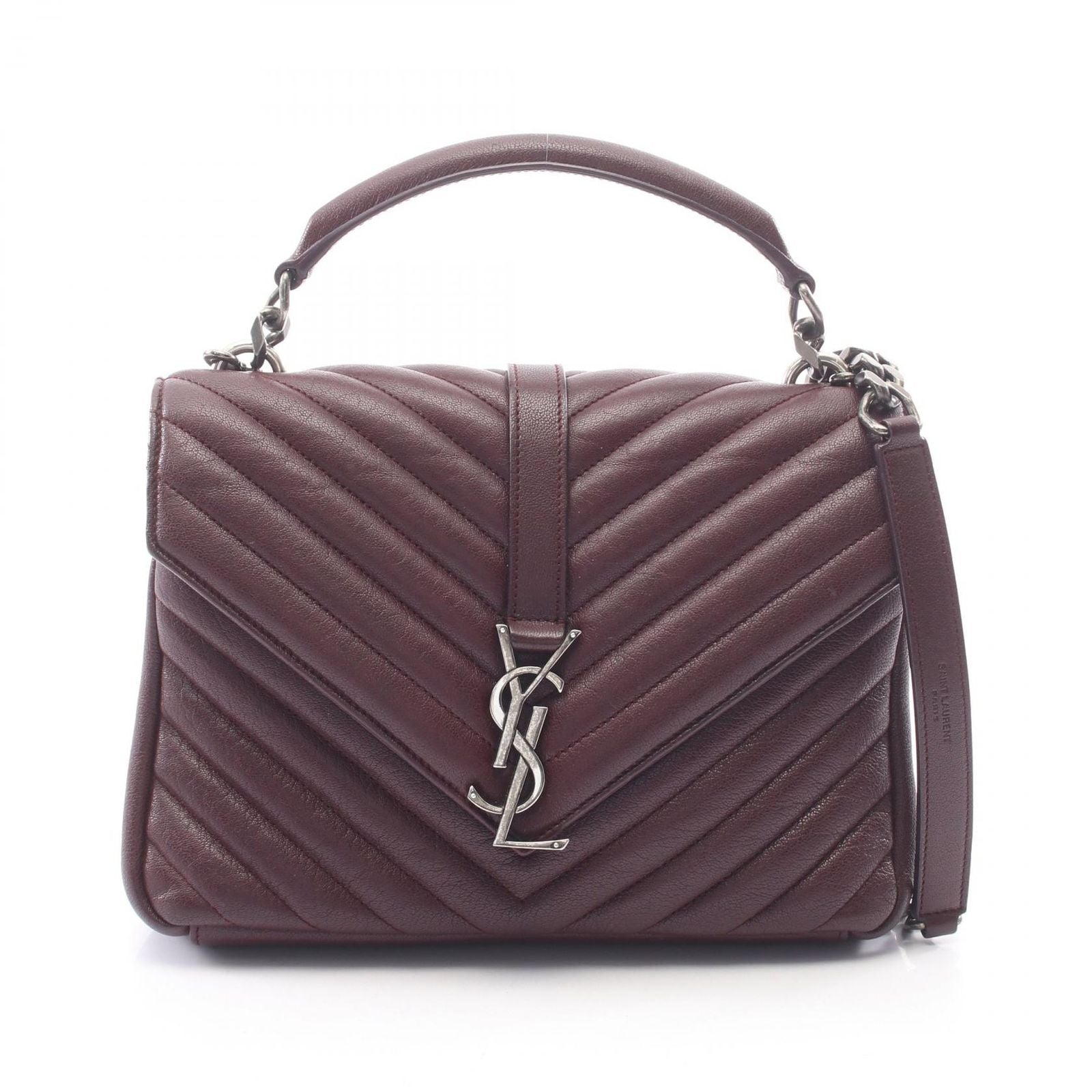 Saint Laurent Paris Handbag Carre 2-Way Burgundy Leather Medium