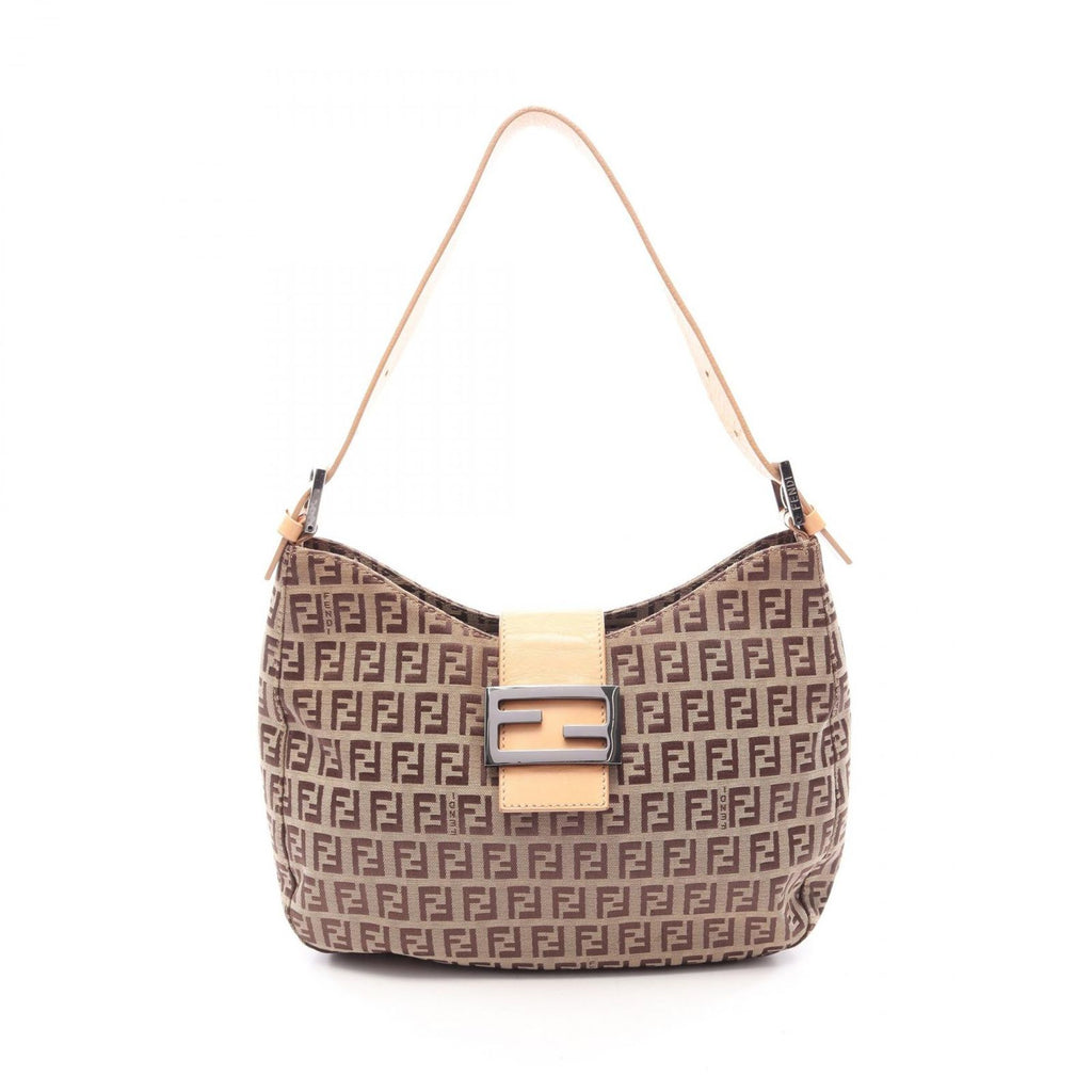 Fendi Shoulder Bag Zucchino Beige Brown Canvas Leather