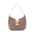 Fendi Shoulder Bag Zucchino Beige Brown Canvas Leather