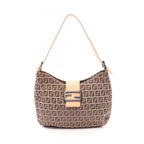 Fendi Shoulder Bag Zucchino Beige Brown Canvas Leather