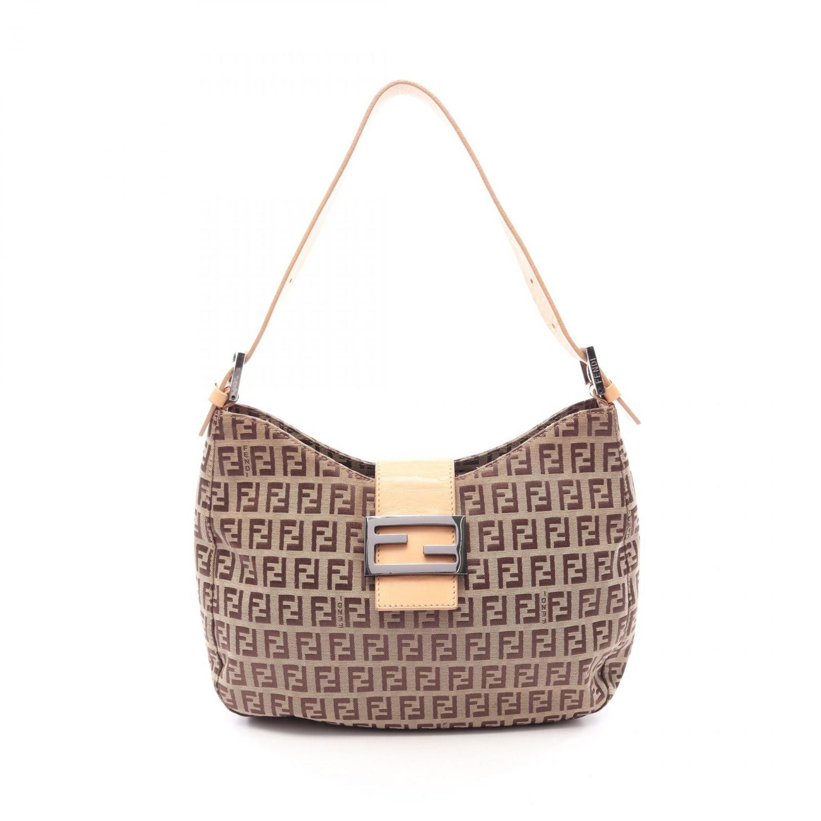 Fendi Shoulder Bag Zucchino Beige Brown Canvas Leather