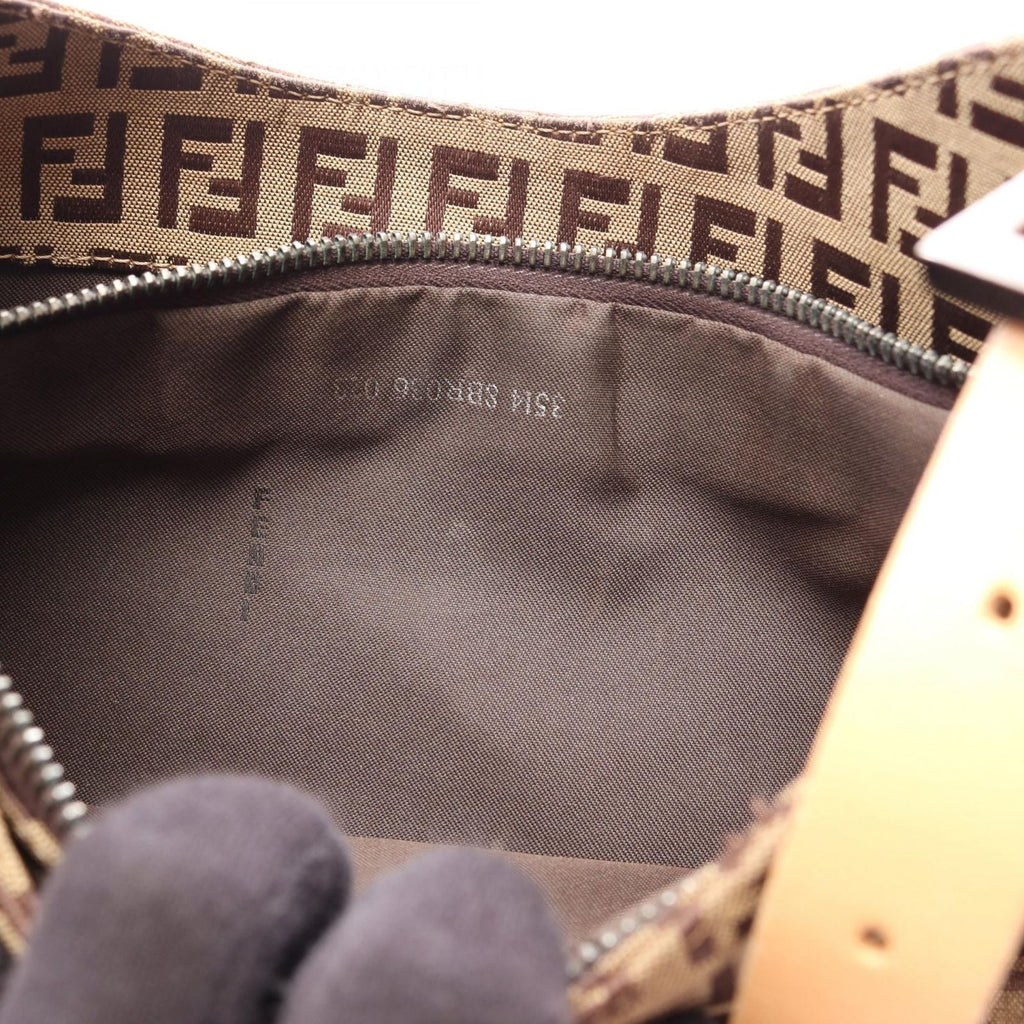 Fendi Shoulder Bag Zucchino Beige Brown Canvas Leather — view 6