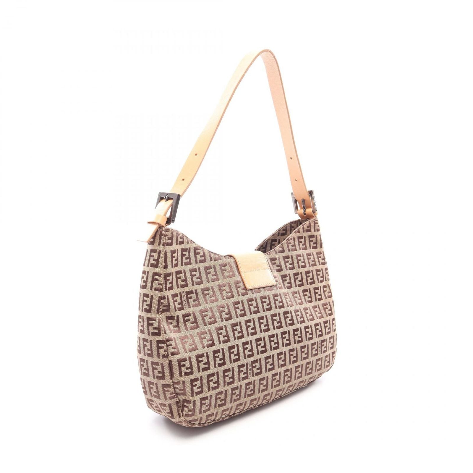 Fendi Shoulder Bag Zucchino Beige Brown Canvas Leather — view 2