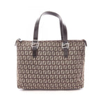 Fendi Handbag Zucchino Dark Brown Beige Canvas Leather