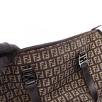Fendi Handbag Zucchino Dark Brown Beige Canvas Leather — view 5