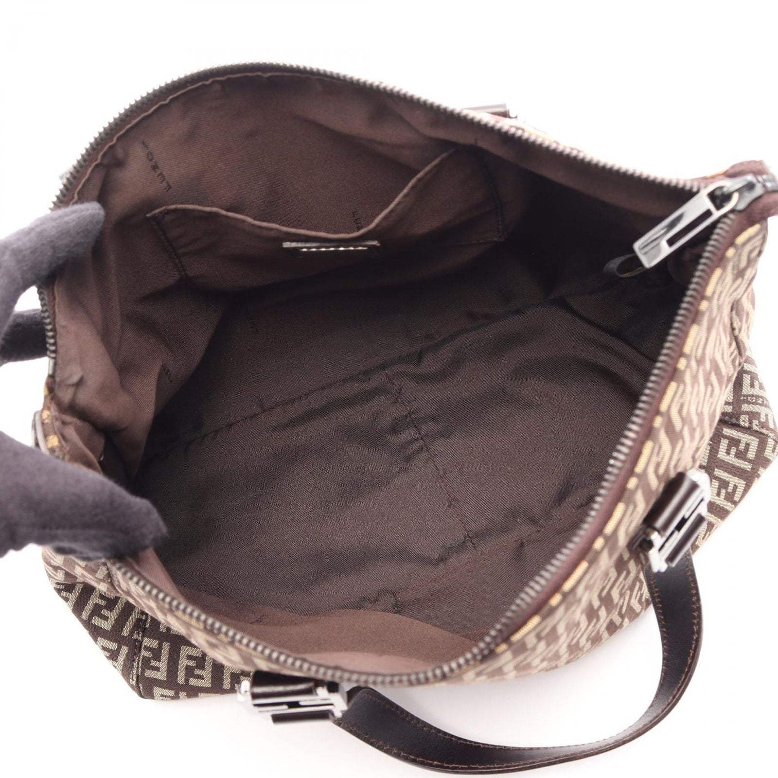 Fendi Handbag Zucchino Dark Brown Beige Canvas Leather — view 3
