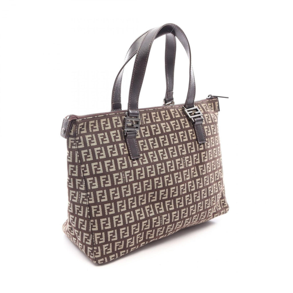 Fendi Handbag Zucchino Dark Brown Beige Canvas Leather — view 2