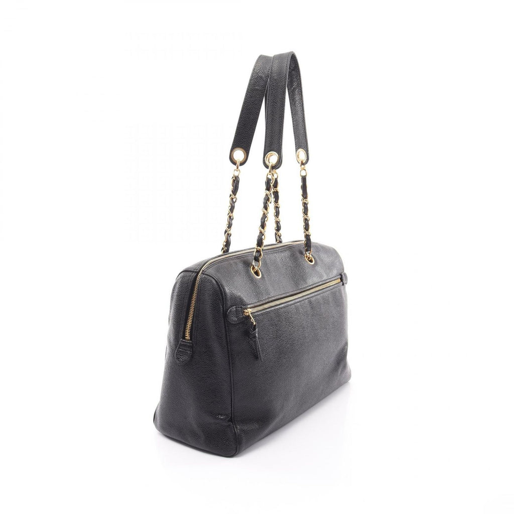 Chanel Shoulder Bag CC Logo Black Caviar Leather Chain — view 2