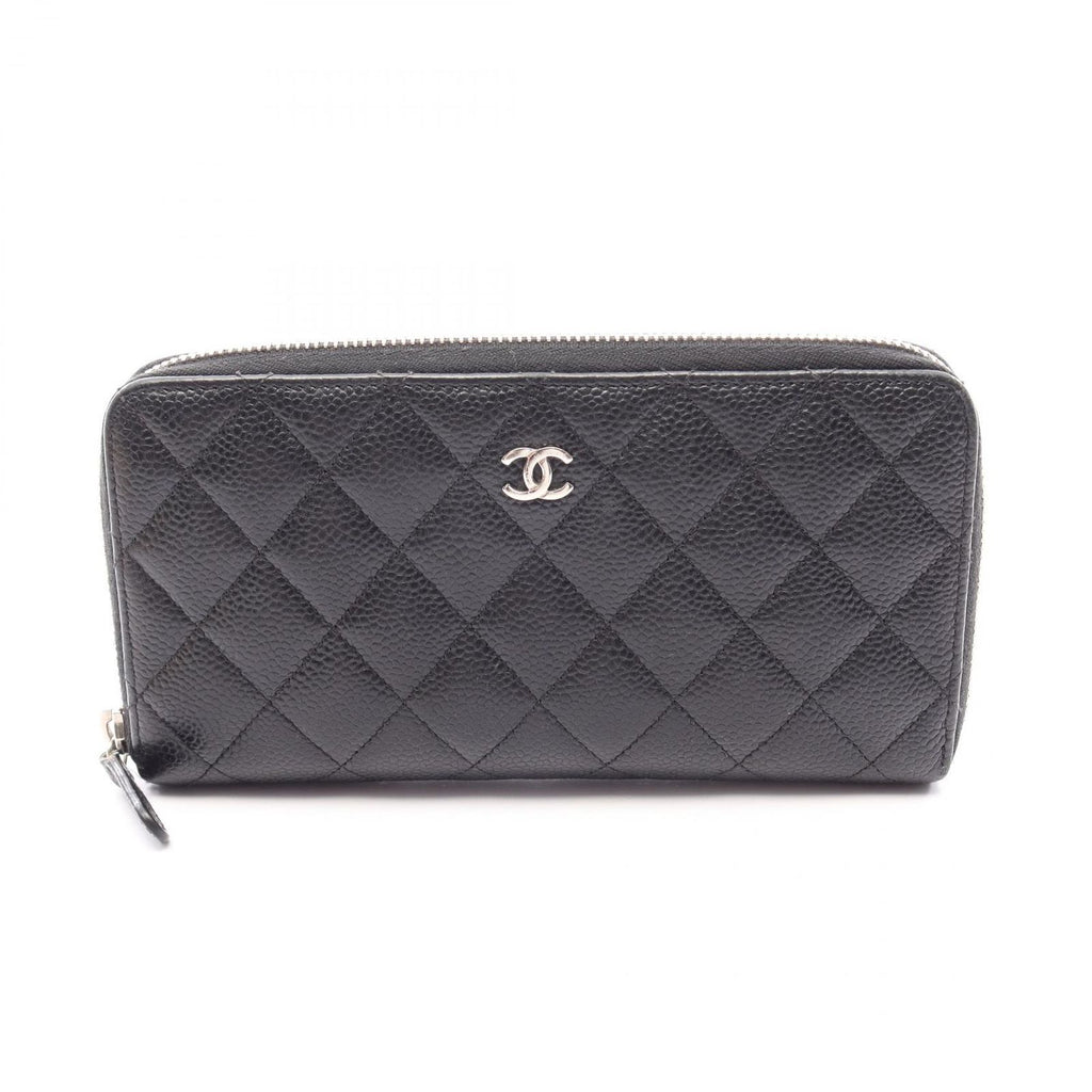 Chanel Round Wallet Quilted Black Caviar Leather