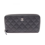 Chanel Round Wallet Quilted Black Caviar Leather