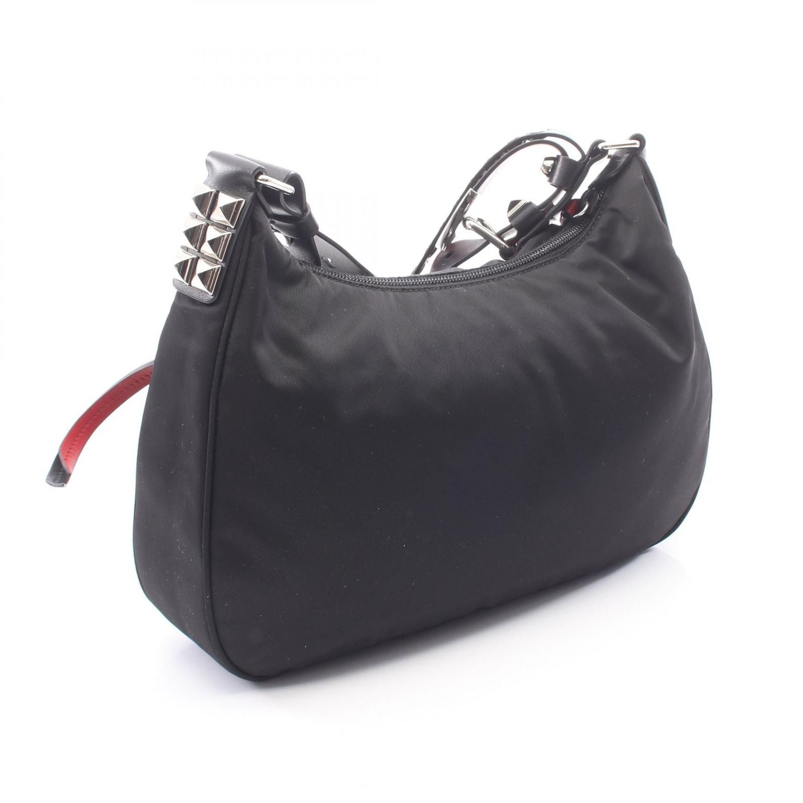 Prada Shoulder Bag New Vela Studs Black Red Nylon Leather Triangle Logo — view 2