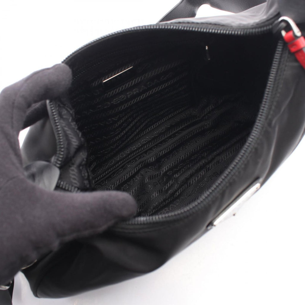 Prada Shoulder Bag New Vela Studs Black Red Nylon Leather Triangle Logo — view 3