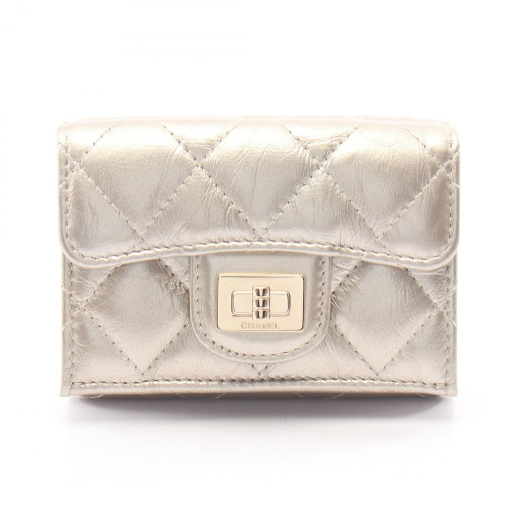 Chanel Trifold Wallet 2.55 Quilted Metallic Gold Leather Small Flap