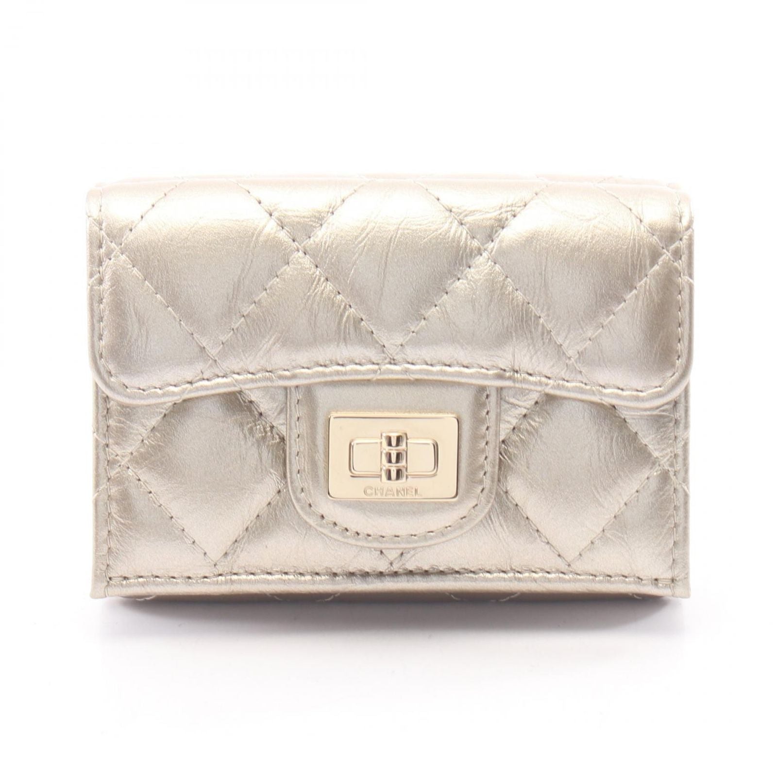 Chanel Trifold Wallet 2.55 Quilted Metallic Gold Leather Small Flap