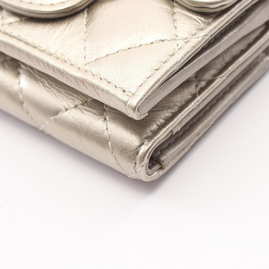 Chanel Trifold Wallet 2.55 Quilted Metallic Gold Leather Small Flap — view 8
